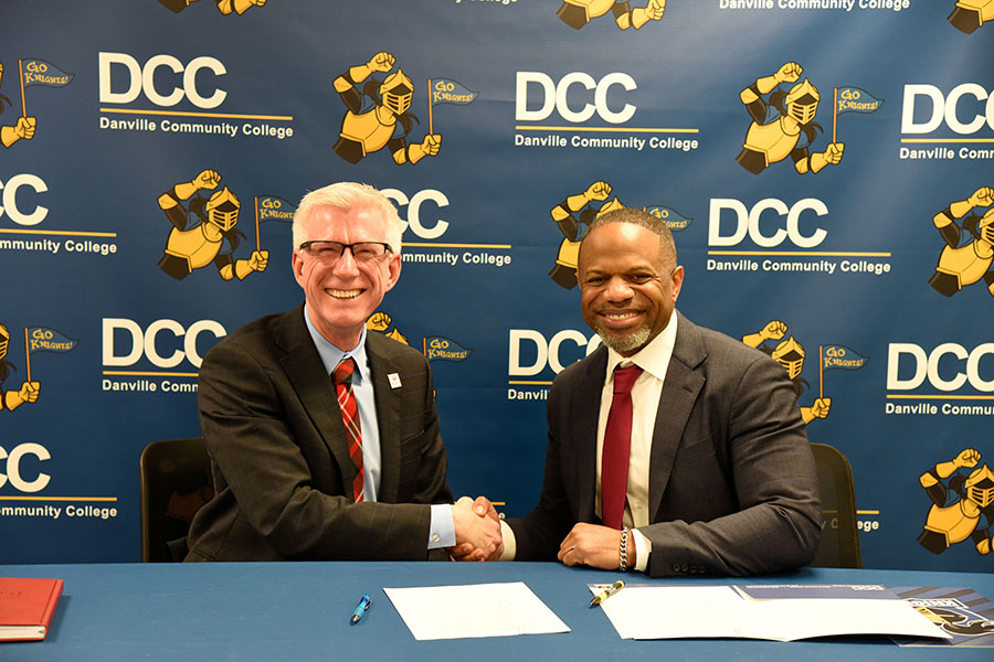 Presidents Bret Danilowicz, Radford University, and Cornelius Johnson, Danville Community College